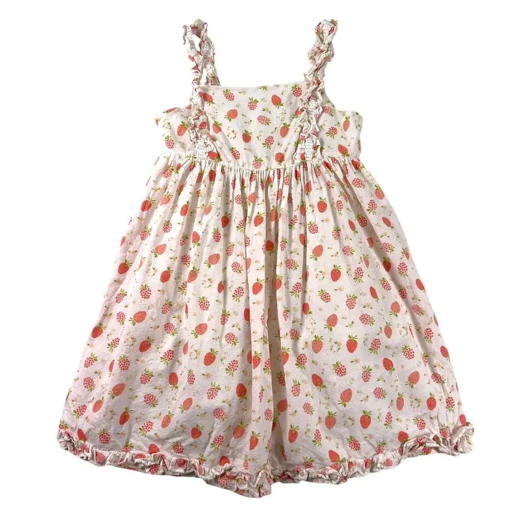 Joie Girls Sundress Size 8 White Raspberry Floral Ruffle Strap Cotton Dress Cute